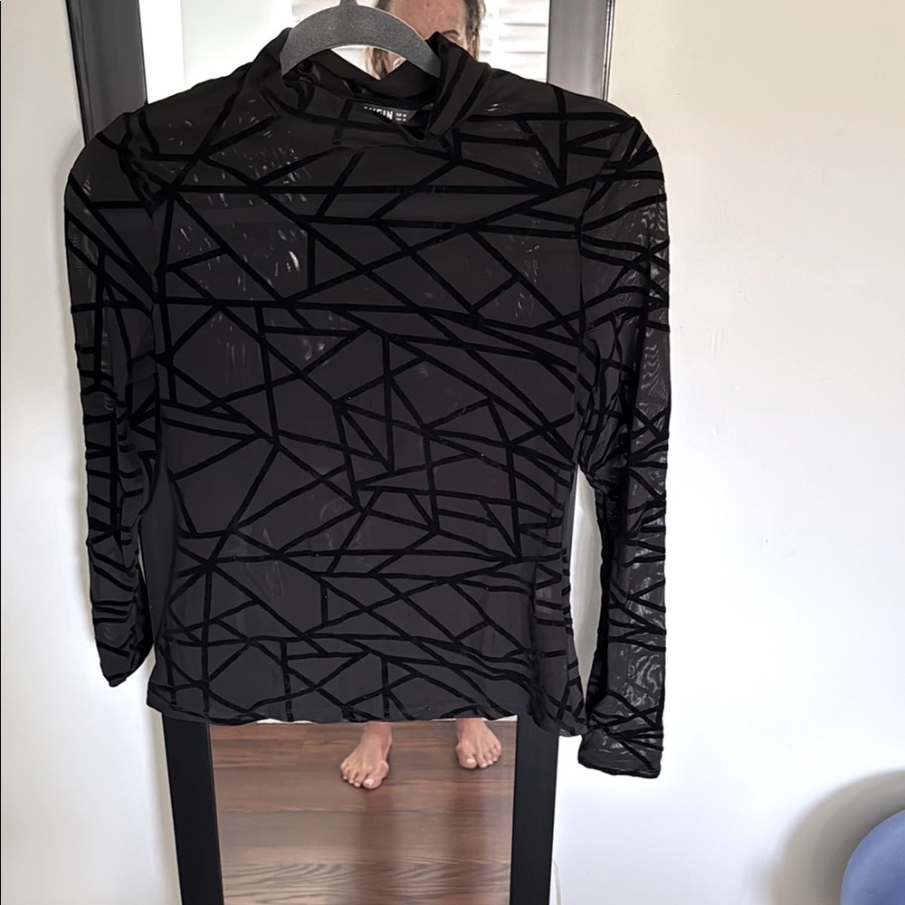 Black Geometric Long Sleeve Top
